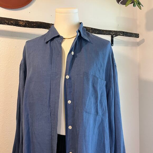 Ralph Lauren Blue 100% Linen Long Sleeve Button Down Layering Shirt Size Large - Picture 3 of 10